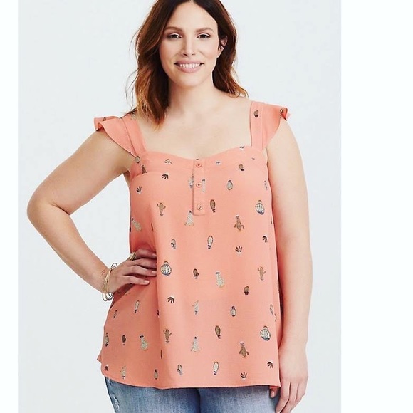 torrid Tops - Torrid Peach Colored Top with Cactus Print - 2X